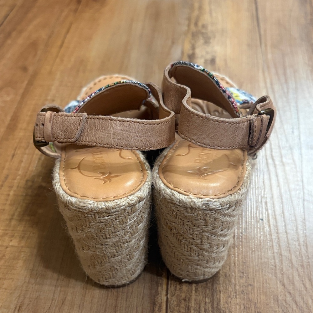 Born Brewster Platform Wedge Sandal Tapestry Leather espadrille Heel Size 8M - Picture 2 of 10